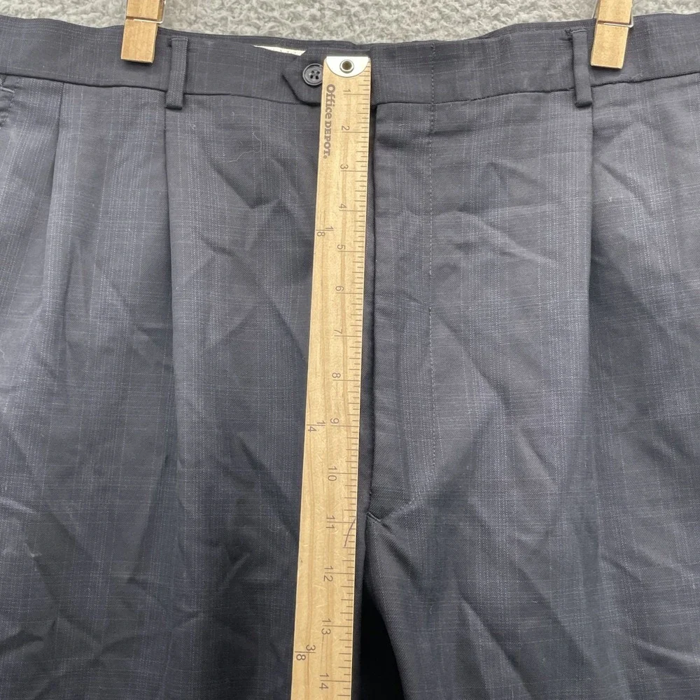 Vintage Stafford Dress Pants Mens 38x32* 100% Wool Blue Plaid Office Trouser 90s